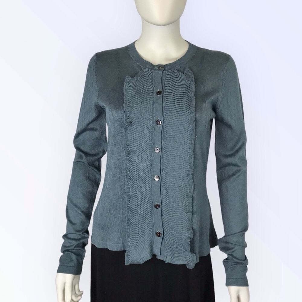 Matthildur NWOT Cardigan Teal Blue Grey Button Down Cotton Sweater